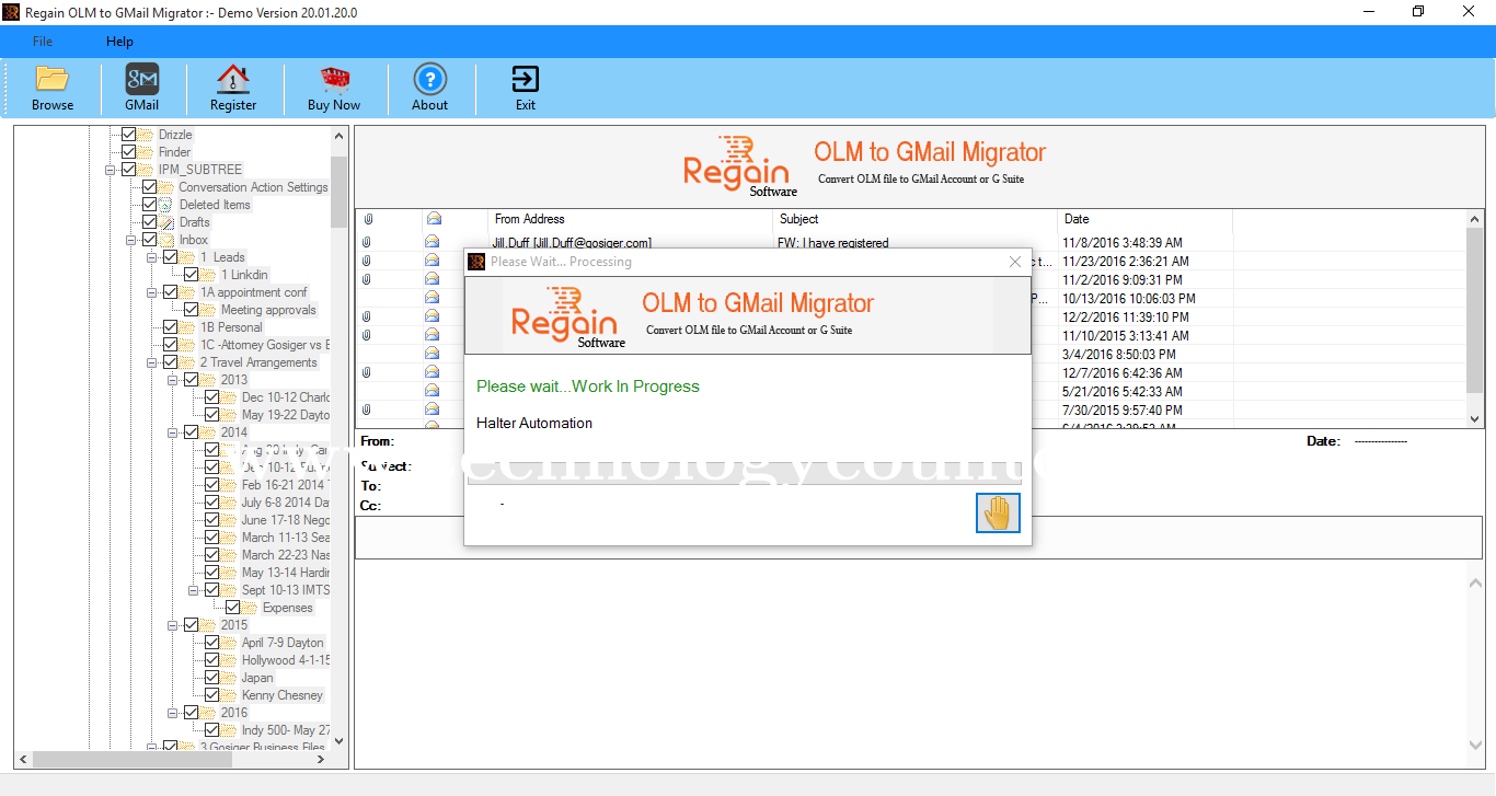 Regain OLM to Gmail Migrator Screenshots